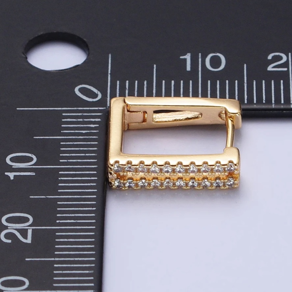 Double Micro Paved Cz Lined Rectangular Square Ho… - image 2